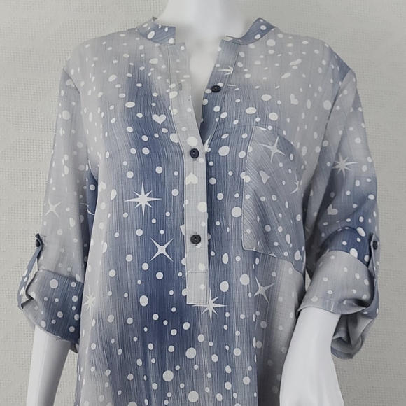 FLORYDAY Heart & Star Print Button Up Top - Picture 3 of 13